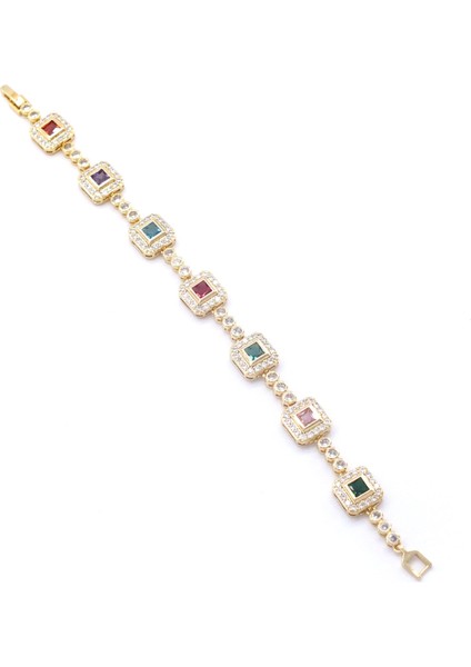 Bz Altın Kaplama Renkli Taşlı Su Yolu Bileklik BLK-946 indirimleri