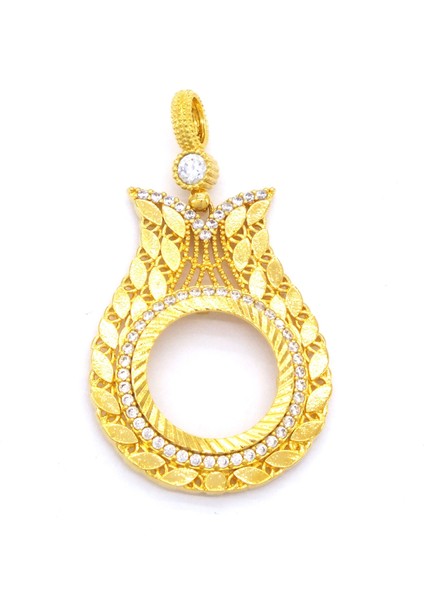 Bz Altın Kaplama Arpalı Lale Model Çeyrek Çerçeve Kolye Ucu TGR-361