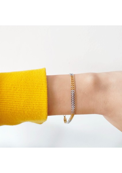 Bz Altın Kaplama Çift Renkli Unisex Zincir Bileklik fiyatları