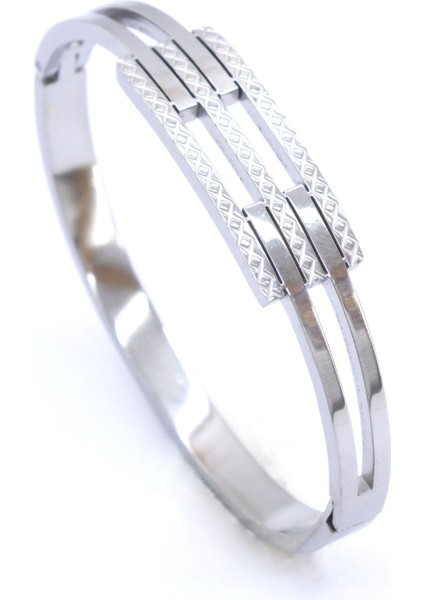 Bz 316L Çelik Kadın 2 Kollu Lazer Işlemeli Kaburga Kelepçe BLZ-336