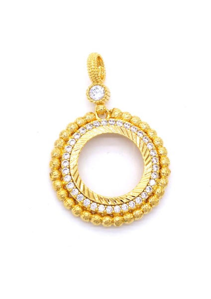 Bz Taşlı Dorikalı Yuvarlak Çeyrek Çerçeve Altın Kaplama Kolye Ucu TGR-357