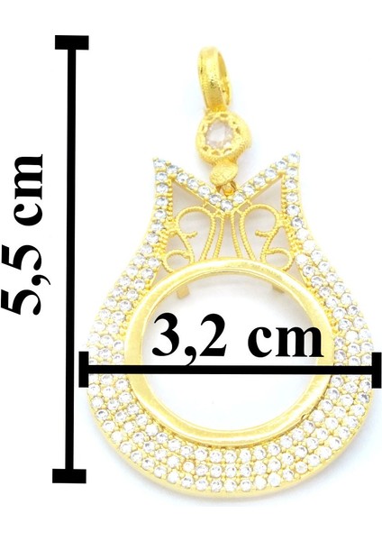 Altın Kaplama Lale Model Zirkon Taşlı Çeyrek Çerçeve Içi Boş Kadın Kolye Ucu TGR-466 fırsatları