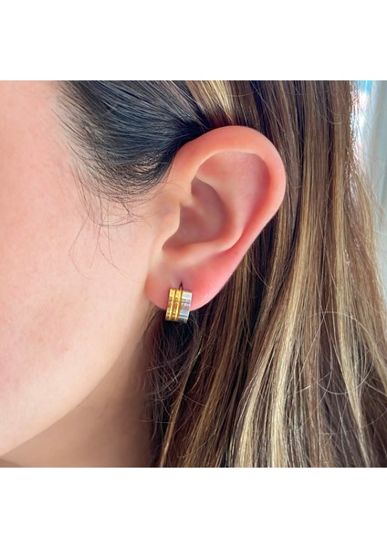 Bz Altın Kaplama Çift Renk Kalın Halka Küpe UNK-722 modelleri