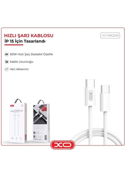 60W Pd Hızlı Fast Usb-C Type-C To Type-C Android iPhone Uyumlu Data Veri Şarj Kablosu NB-Q259