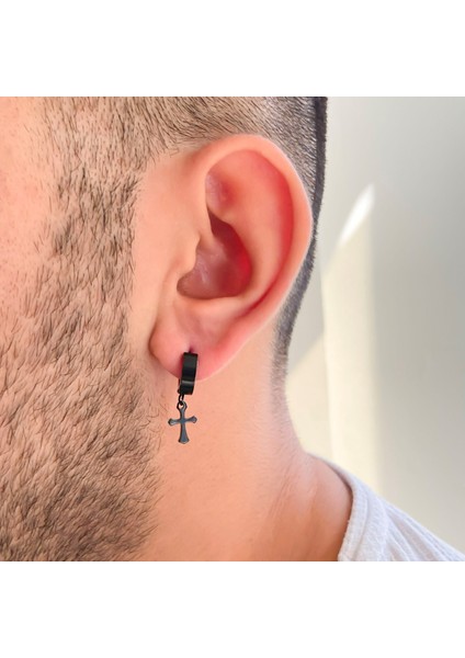 Bz 316L Çelik Siyah Haç Model Sallantılı Halka Küpe UNK-695 fiyatları