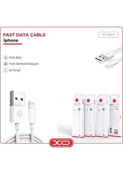 2.4A Fast USB To Lightning iPhone Uyumlu Kırılma Kopma Engelleyici Data Şarj Veri Kablosu NB47