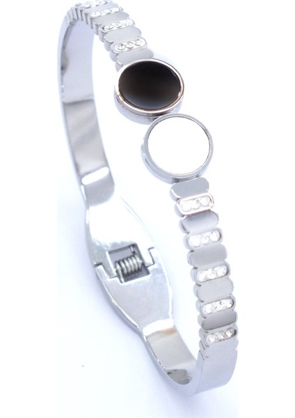 Bz 316L Çelik Zirkon Taşlı Siyah Beyaz Kadın Spor Kelepçe BLZ-417 modelleri