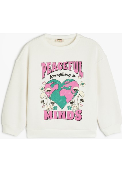 Şardonlu Bisiklet Yaka Pamuk Karışımlı Mantar Baskılı Sweatshirt