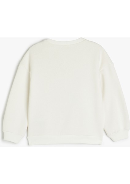 Şardonlu Bisiklet Yaka Pamuk Karışımlı Mantar Baskılı Sweatshirt