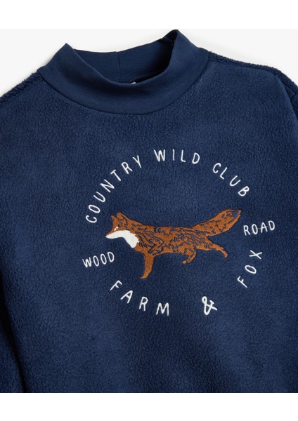 Uzun Kollu Tilki Baskılı Dik Yaka Şardonlu Pamuklu Sweatshirt modelleri