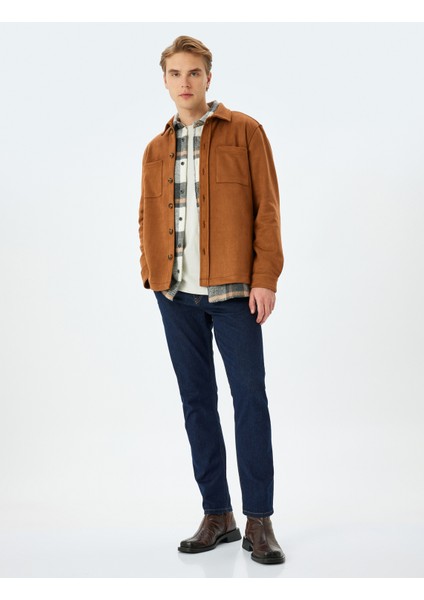 Cep Detaylı Uzun Kollu Düğmeli Suni Süet Gömlek Ceket