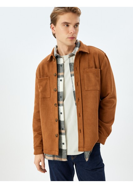 Cep Detaylı Uzun Kollu Düğmeli Suni Süet Gömlek Ceket fiyatları