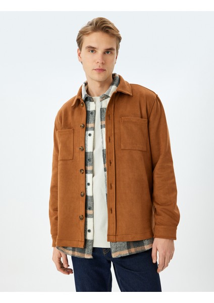 Cep Detaylı Uzun Kollu Düğmeli Suni Süet Gömlek Ceket modelleri