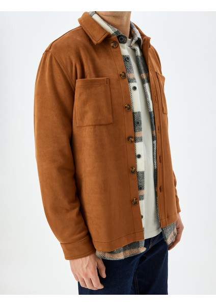 Cep Detaylı Uzun Kollu Düğmeli Suni Süet Gömlek Ceket indirimleri