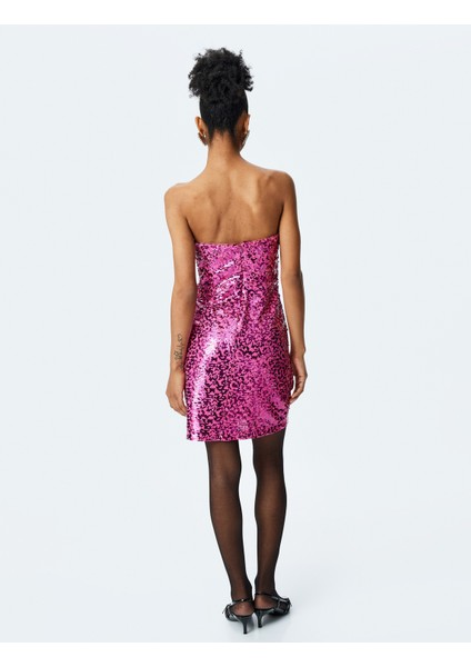 Kalp Yaka Kolsuz Pullu Payetli Mini Bodycon Elbise