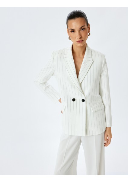 Uzun Kollu Çizgili Kruvaze Oversize Blazer Ceket