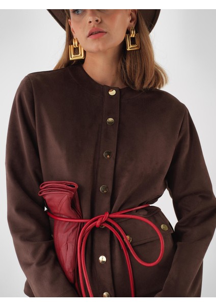 Kadın Kahverengi Soft Touch Süet Görünüm Oversize Ceket