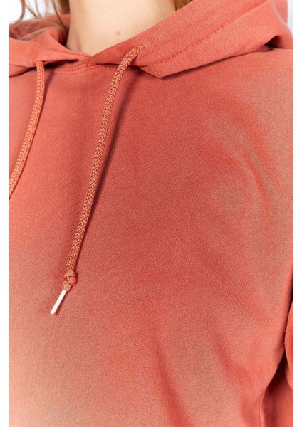 Eskitme/soluk Efektli Regular/normal Kalıp Kapşonlu Kanguru Cepli Örme Sweatshirt | Kiremit