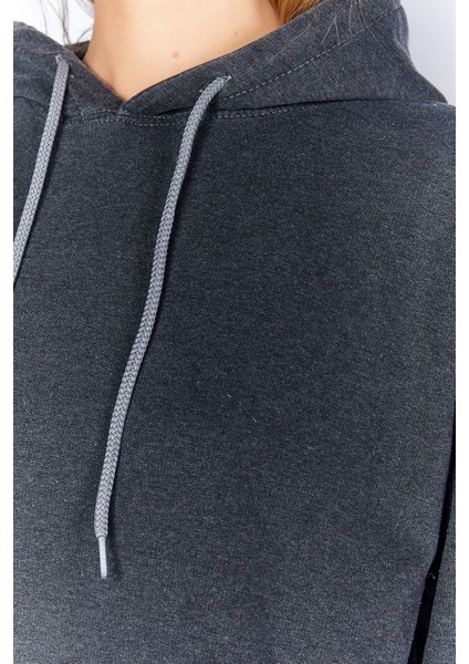 Eskitme Soluk Efektli Regular Normal Kalıp Kapşonlu Kanguru Cepli Örme Sweatshirt Antrasit