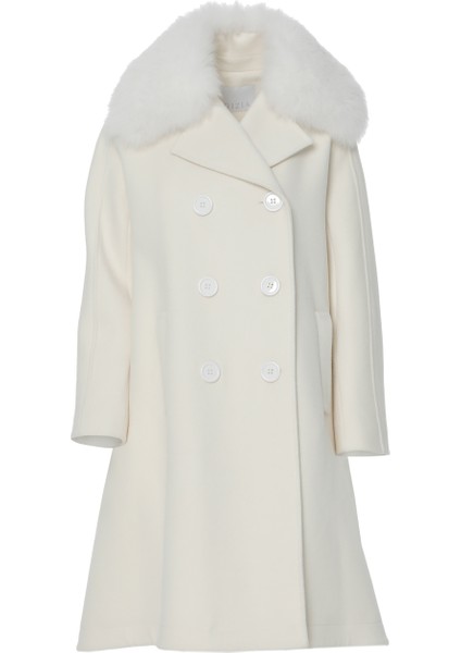 Kürk Yakalı Ekru Kaşe Kaban