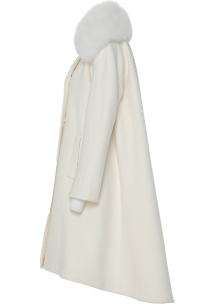 Kürk Yakalı Ekru Kaşe Kaban fiyatları