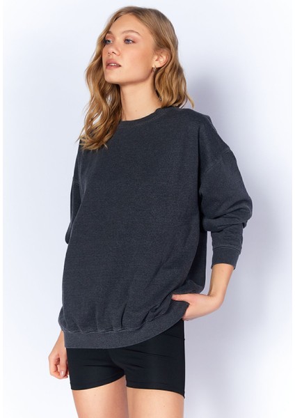 Eskitme/soluk Efektli Basic Kalıp L Örme Sweatshirt | Antrasit MKW278852-01