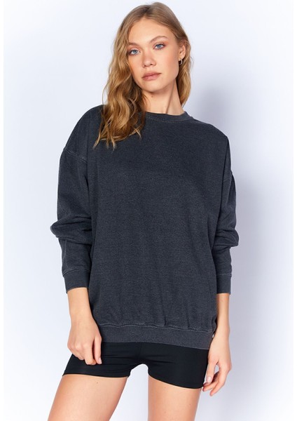 Eskitme/soluk Efektli Basic Kalıp L Örme Sweatshirt | Antrasit MKW278852-01