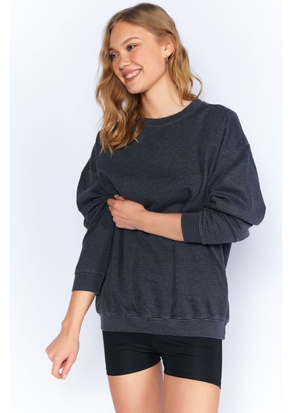 Eskitme/soluk Efektli Basic Kalıp L Örme Sweatshirt | Antrasit MKW278852-01