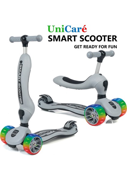 Smart Oturaklı Çocuk Scooter 3 Tekerlekli Işıklı Scooter Yükseklik Ayarlı 1-5 Yaş