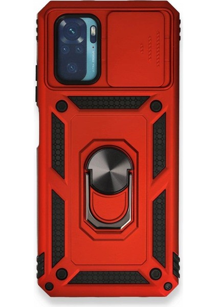 Xiaomi Redmi Note 10S Ile Uyumlu Kılıf Kamera Korumalı Sürgülü Yüzüklü Standlı Tank