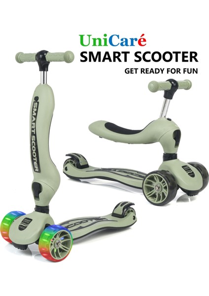 Smart Oturaklı Çocuk Scooter 3 Tekerlekli Işıklı Scooter Yükseklik Ayarlı 1-5 Yaş