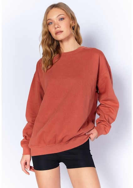 Eskitme/soluk Efektli Basic Kalıp L Örme Sweatshirt | Kiremit MKW278852-01