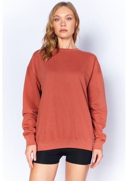 Eskitme/soluk Efektli Basic Kalıp L Örme Sweatshirt | Kiremit MKW278852-01