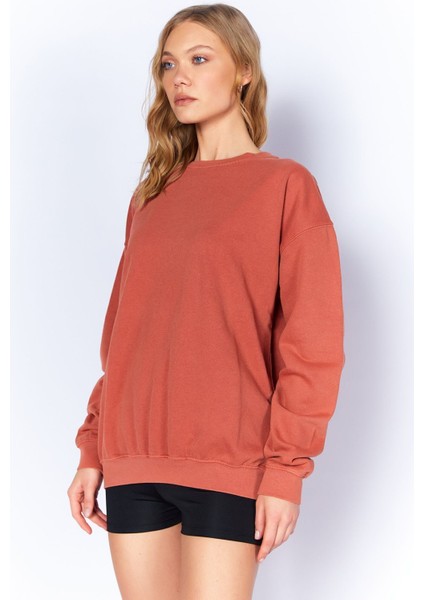 Eskitme/soluk Efektli Basic Kalıp L Örme Sweatshirt | Kiremit MKW278852-01