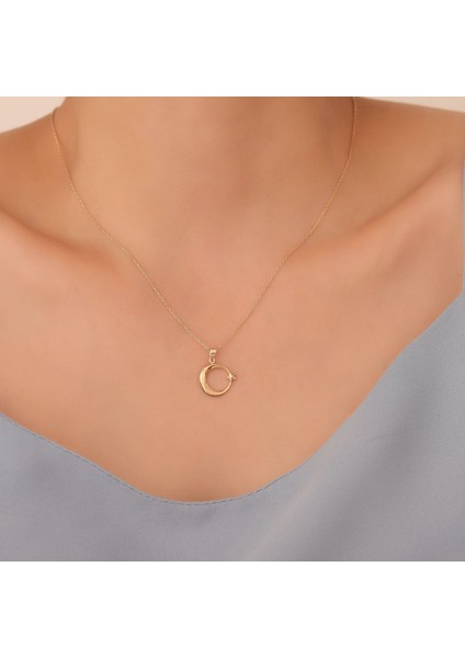 925 Ayar Altın Kaplama Ay Yıldız Gümüş Kolye - CN00409 fırsatları