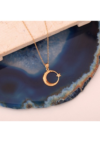 925 Ayar Altın Kaplama Ay Yıldız Gümüş Kolye - CN00409 indirimleri