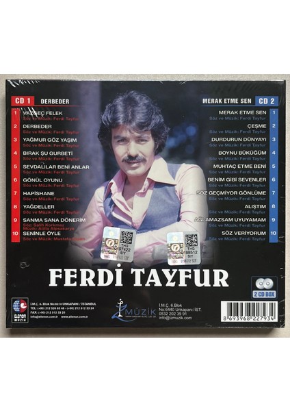 Ferdi Tayfur Derbeder & Merak Etme Sen Çift CD (Jelatininde Orjnal Dönem Baskı Cd)