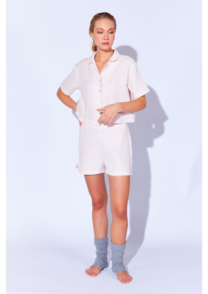 Rozy Pamuk Müslin Çizgili Gömlek ve Şort Home Pijama Takımı | MKW169989-01 fiyatları