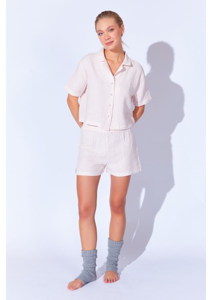 Rozy Pamuk Müslin Çizgili Gömlek ve Şort Home Pijama Takımı | MKW169989-01 modelleri