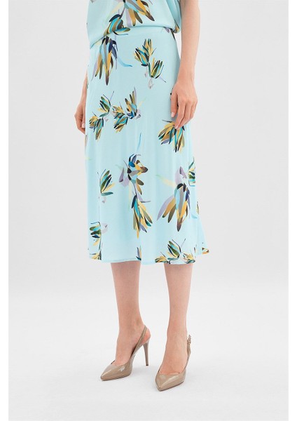 Sport Turkuaz Desenli Midi Boy Viskon Etek fiyatları