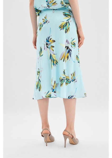 Sport Turkuaz Desenli Midi Boy Viskon Etek modelleri