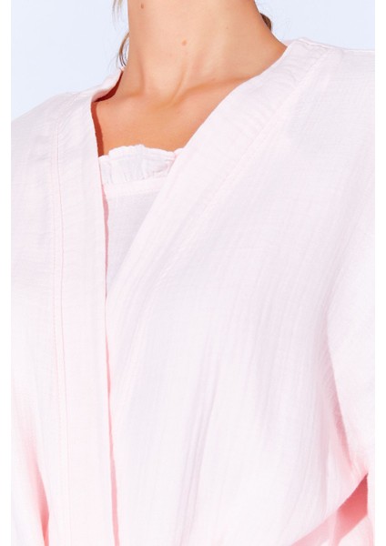 %100 Organik Pamuk Müslin Yıkamalı Sabahlık Kimono Pudra | MKW359976-01 fırsatları