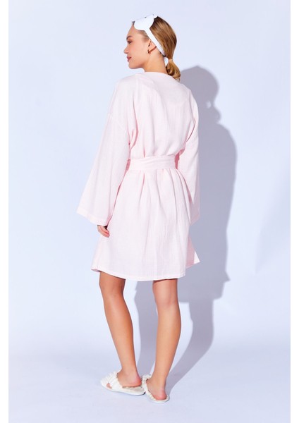 %100 Organik Pamuk Müslin Yıkamalı Sabahlık Kimono Pudra | MKW359976-01 indirimleri
