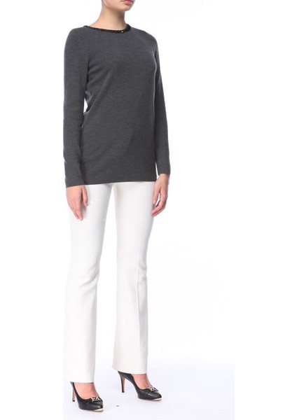 Boncuk Yaka Detaylı Gri Yün ve Ipek Triko Kazak fiyatları