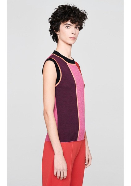 Sport Renk Bloklu Bisiklet Yaka Kolsuz Yün Triko Kazak fiyatları