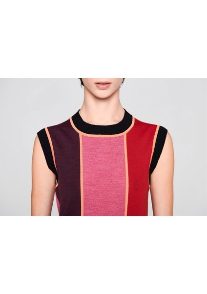 Sport Renk Bloklu Bisiklet Yaka Kolsuz Yün Triko Kazak modelleri