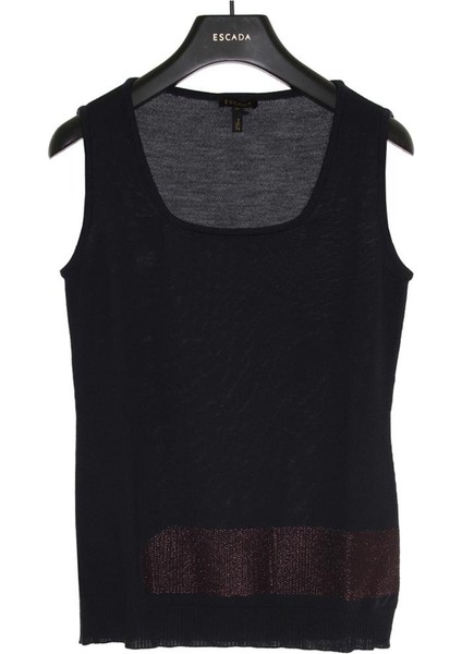 Metalik Baskı Detaylı Kolsuz Lacivert Yün Triko Kazak fiyatları