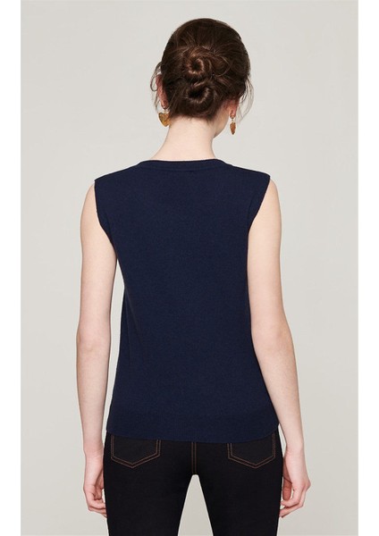 Bisiklet Yaka Kolsuz Lacivert Yün ve Kaşmir Triko Kazak fırsatları