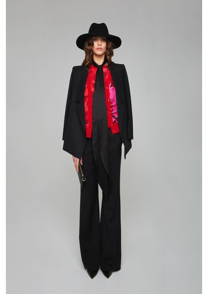 Kısa Kol Kırmızı Ipek ve Yün Kazak