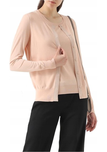 Sport Bisiklet Yaka Şerit Detaylı Normal Boy Somon Hırka